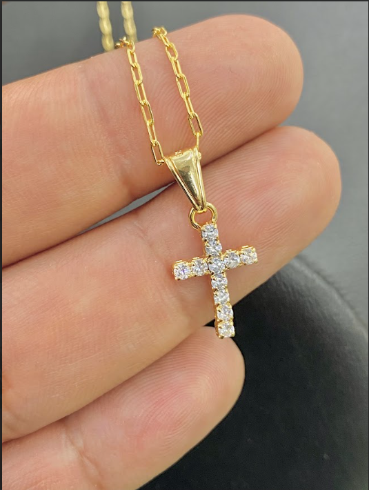 14K Gold Filled Cross Necklace Rustic Kids Youth Pendant Jewelry Everyday