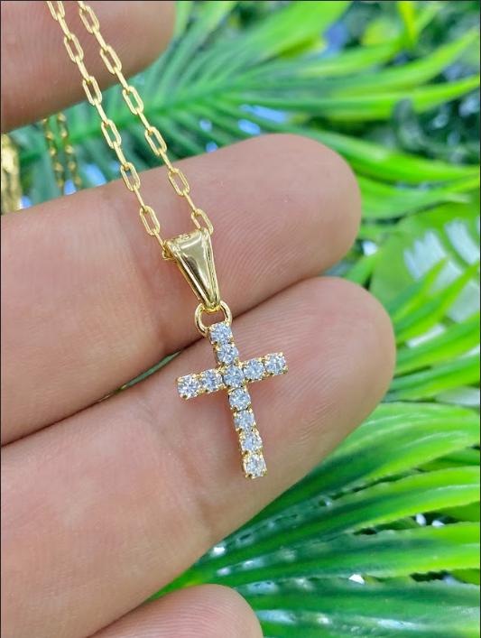 14K Gold Filled Cross Necklace Rustic Kids Youth Pendant Jewelry Everyday