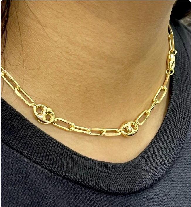 14K Yellow Gold Filled Paper Clip Chain Anchor Necklace 15.5" Ladies Girls Womens