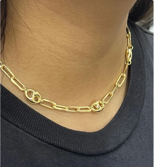 14K Yellow Gold Filled Paper Clip Chain Anchor Necklace 15.5" Ladies Girls Womens