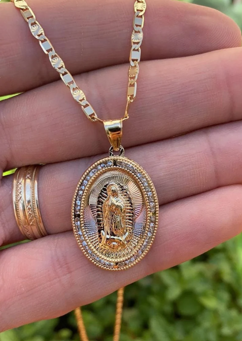 Virgen de Guadalupe Necklace 20" Pendant Jewelry Religious For Womens