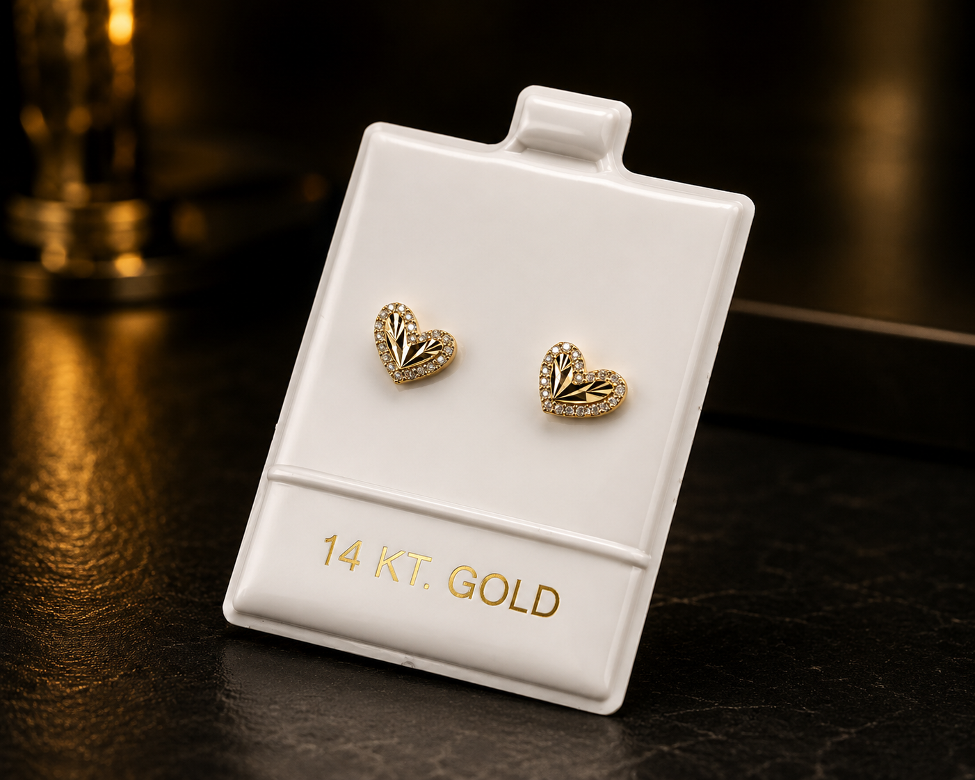 14K yellow Gold Cz Heart Stud Earrings