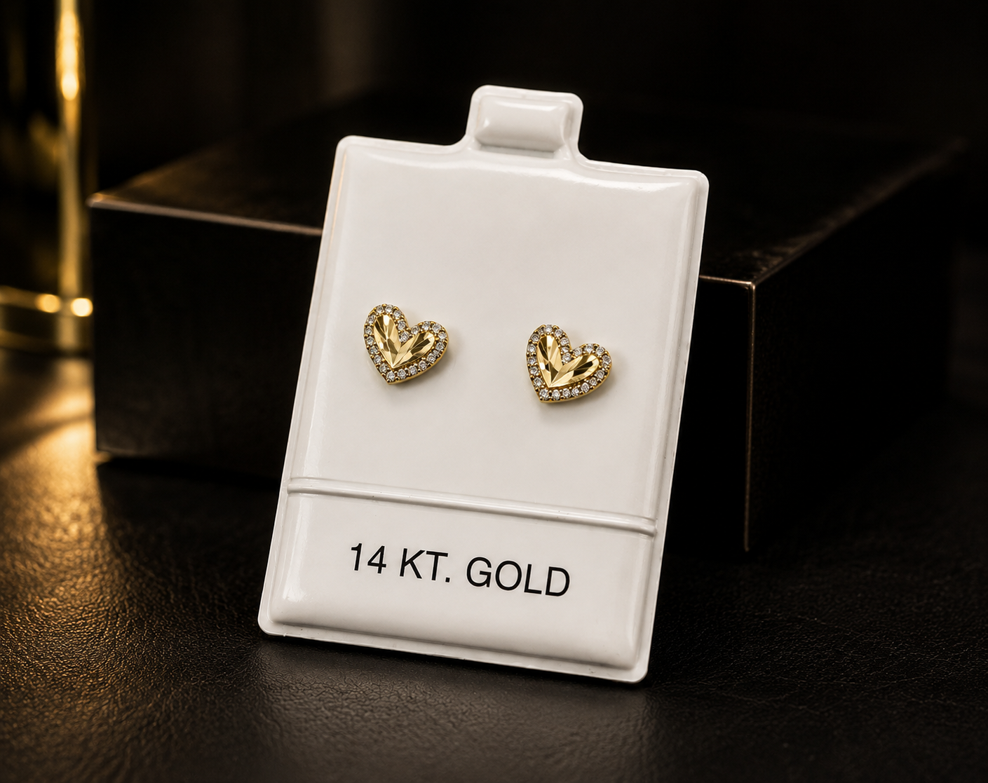 14K yellow Gold Cz Heart Stud Earrings