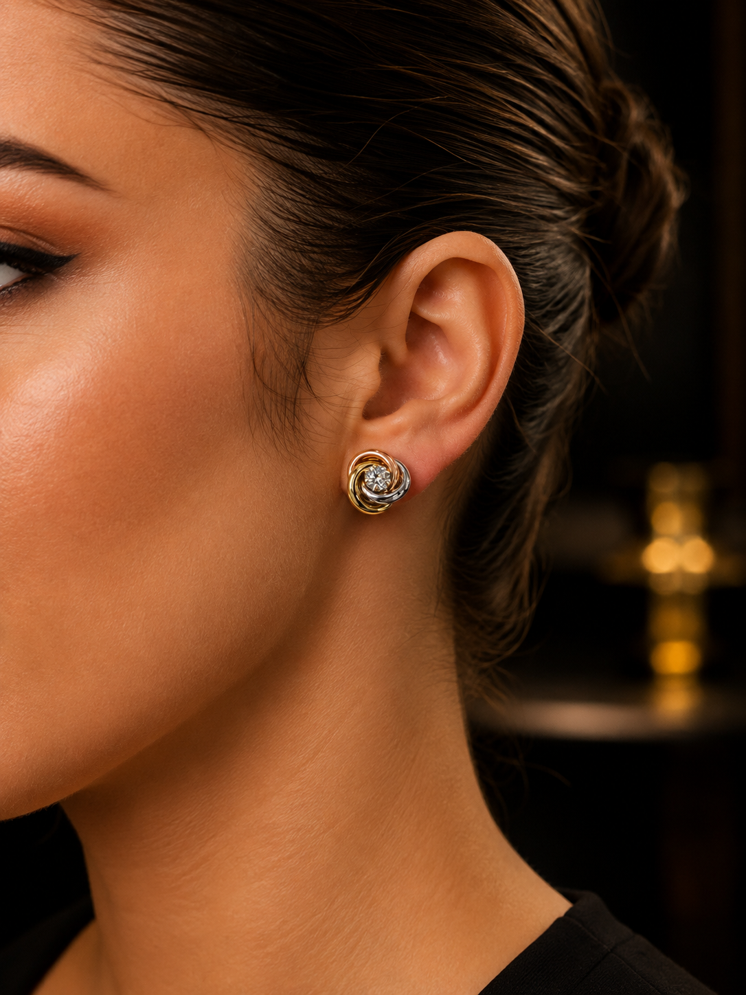 14K Gold Knot Stud Earrings for Womens