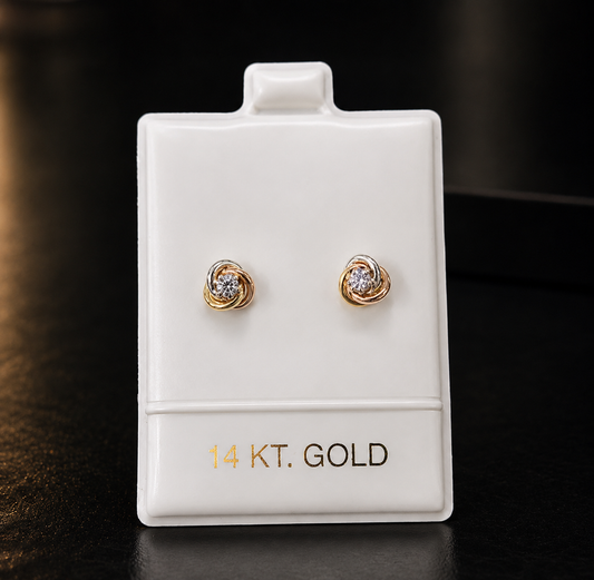 14K Gold Knot Stud Earrings for Womens