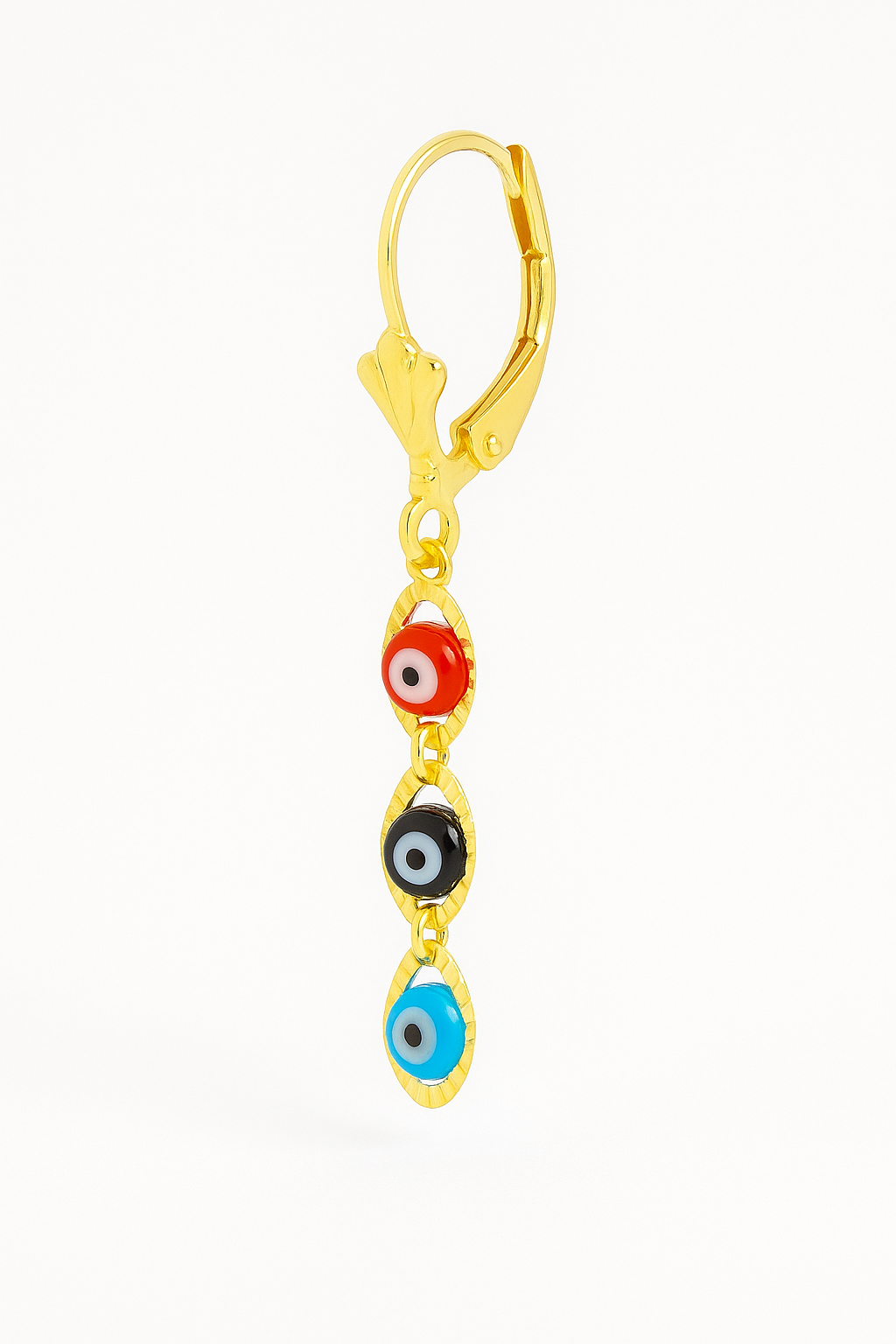 14K Gold Filled Evil Eye Earrings Dangle Lever 40x5.5mm for Womens