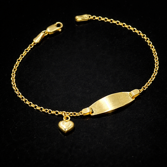 14K Gold Baby ID Bracelet 6 INCH Heart Charm