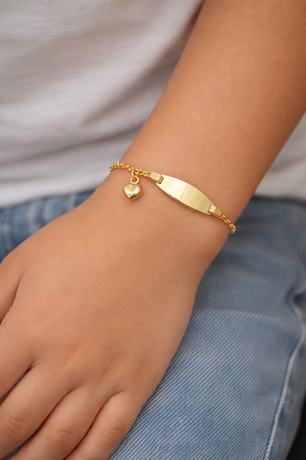 14K Gold Baby ID Bracelet 6 INCH Heart Charm