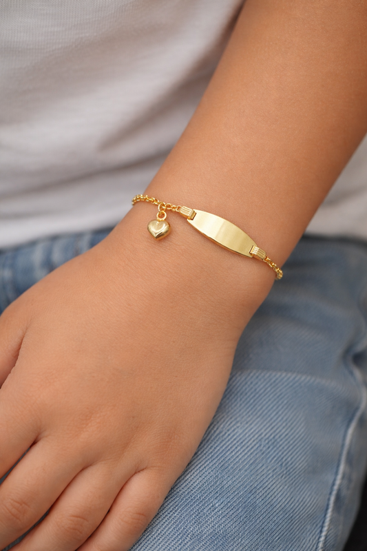 14K Gold Baby ID Bracelet 6 INCH Heart Charm