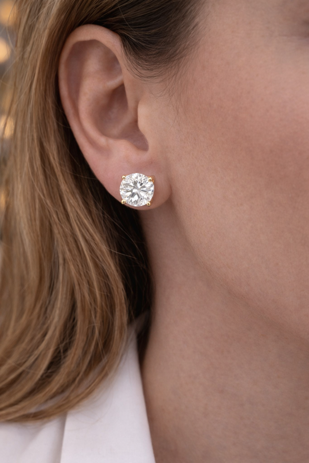 14K Yellow Gold CZ Stud Earrings Screw Back