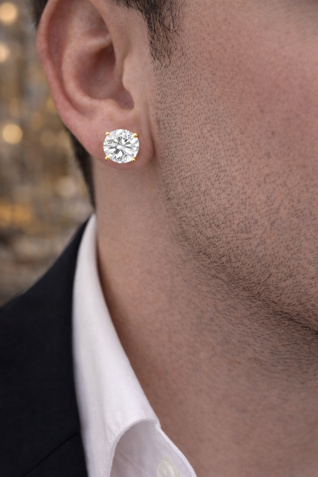 14K Yellow Gold CZ Stud Earrings Screw Back