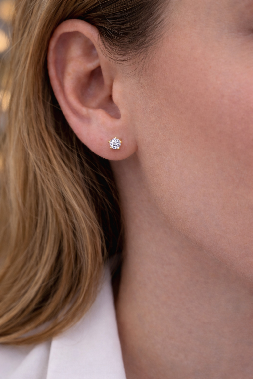14K Yellow Gold CZ Stud Earrings Push Back 1.5mm - 10mm