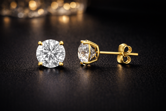 CZ Push Back 14K Yellow Gold  Stud Earrings
