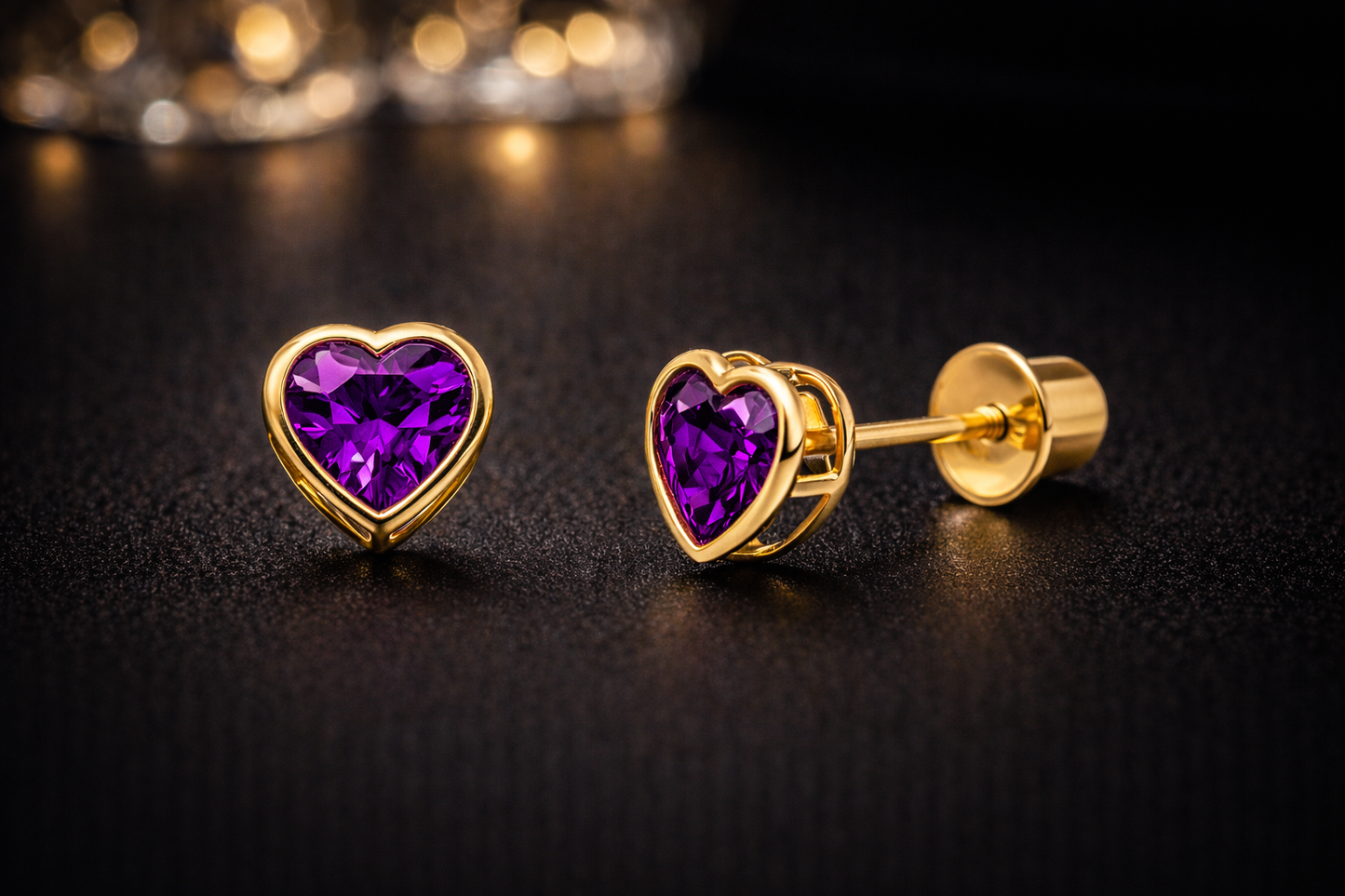 14K Yellow Gold CZ Studs Birth Stones Earrings for Womens Kids