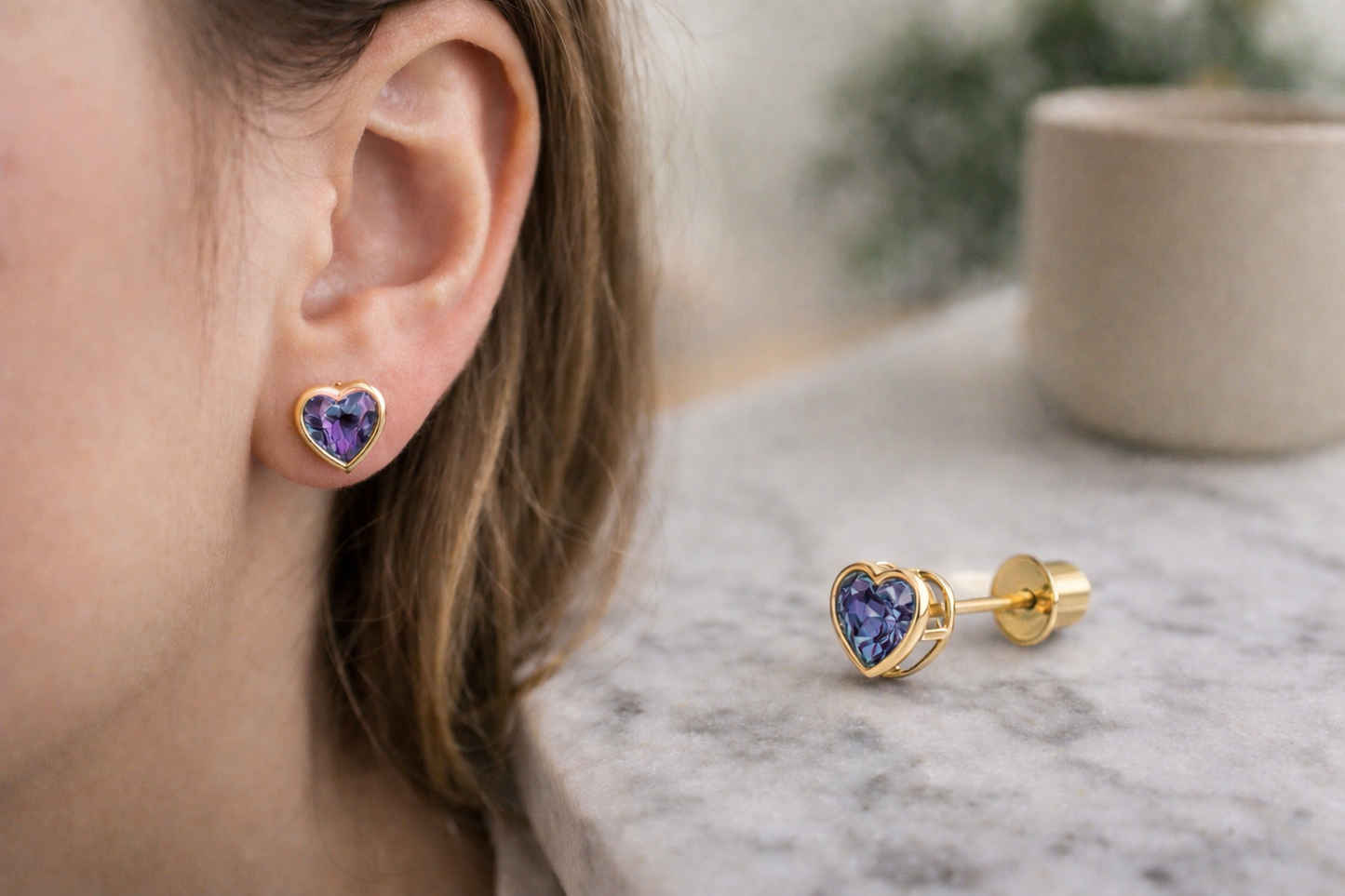 14K Yellow Gold CZ Studs Birth Stones Earrings for Womens Kids
