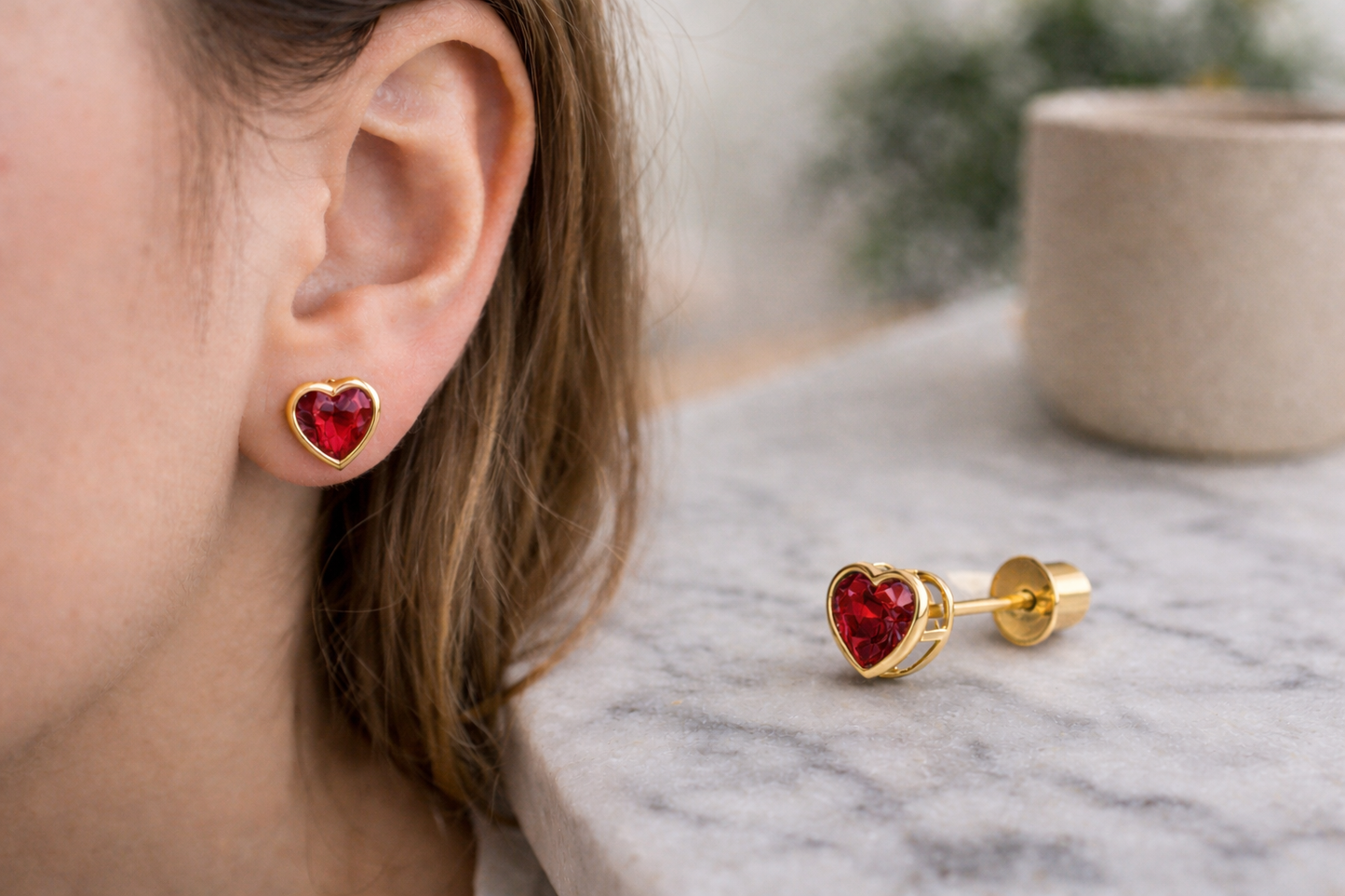 14K Yellow Gold CZ Studs Birth Stones Earrings for Womens Kids