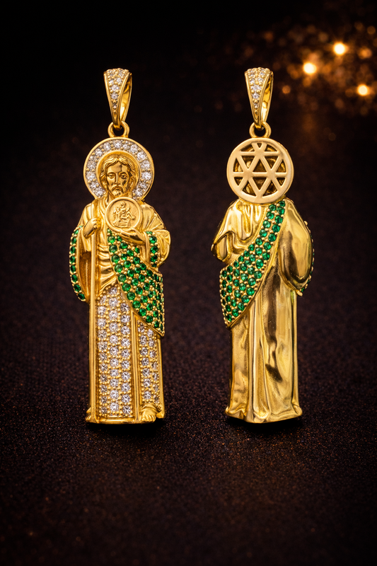 14K Yellow Gold CZ San Judas Pendant 51x18mm