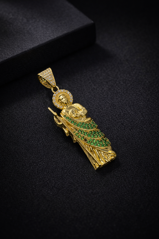 San Judas Pendant CZ 14K Gold 47x16mm