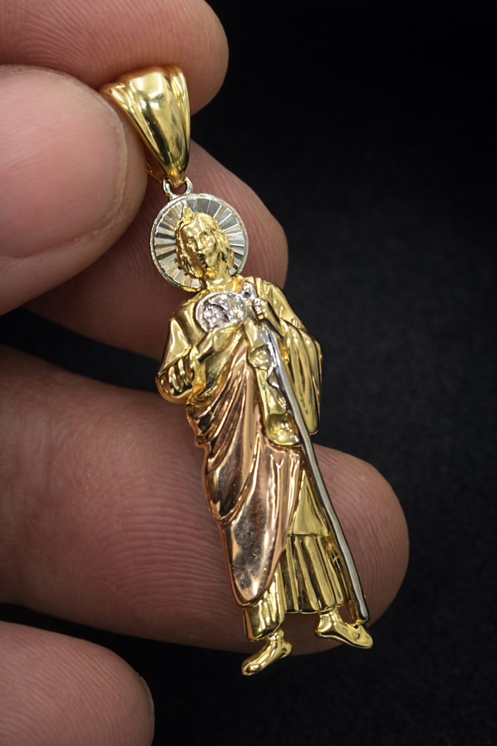 Tri Color 14K Gold San Judas Pendant 4013mm Unisex