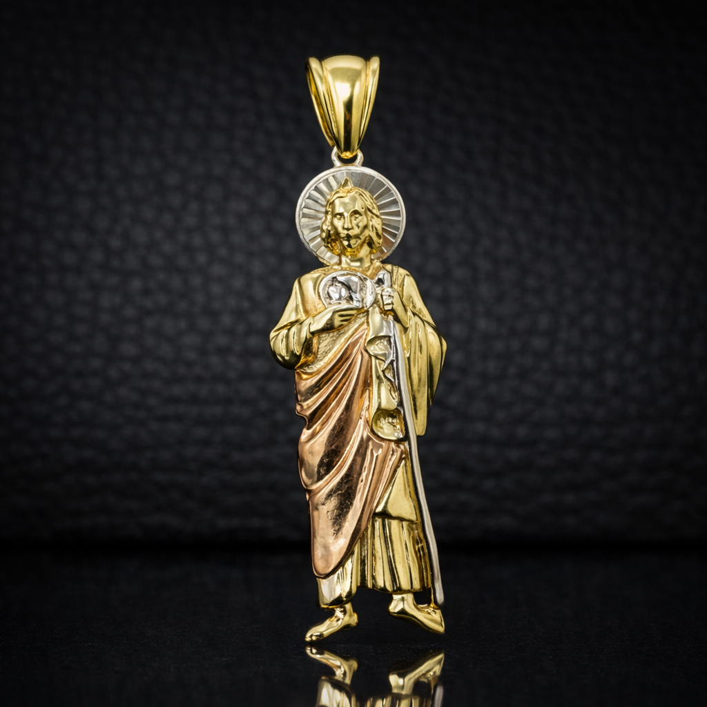 Tri Color 14K Gold San Judas Pendant 4013mm Unisex