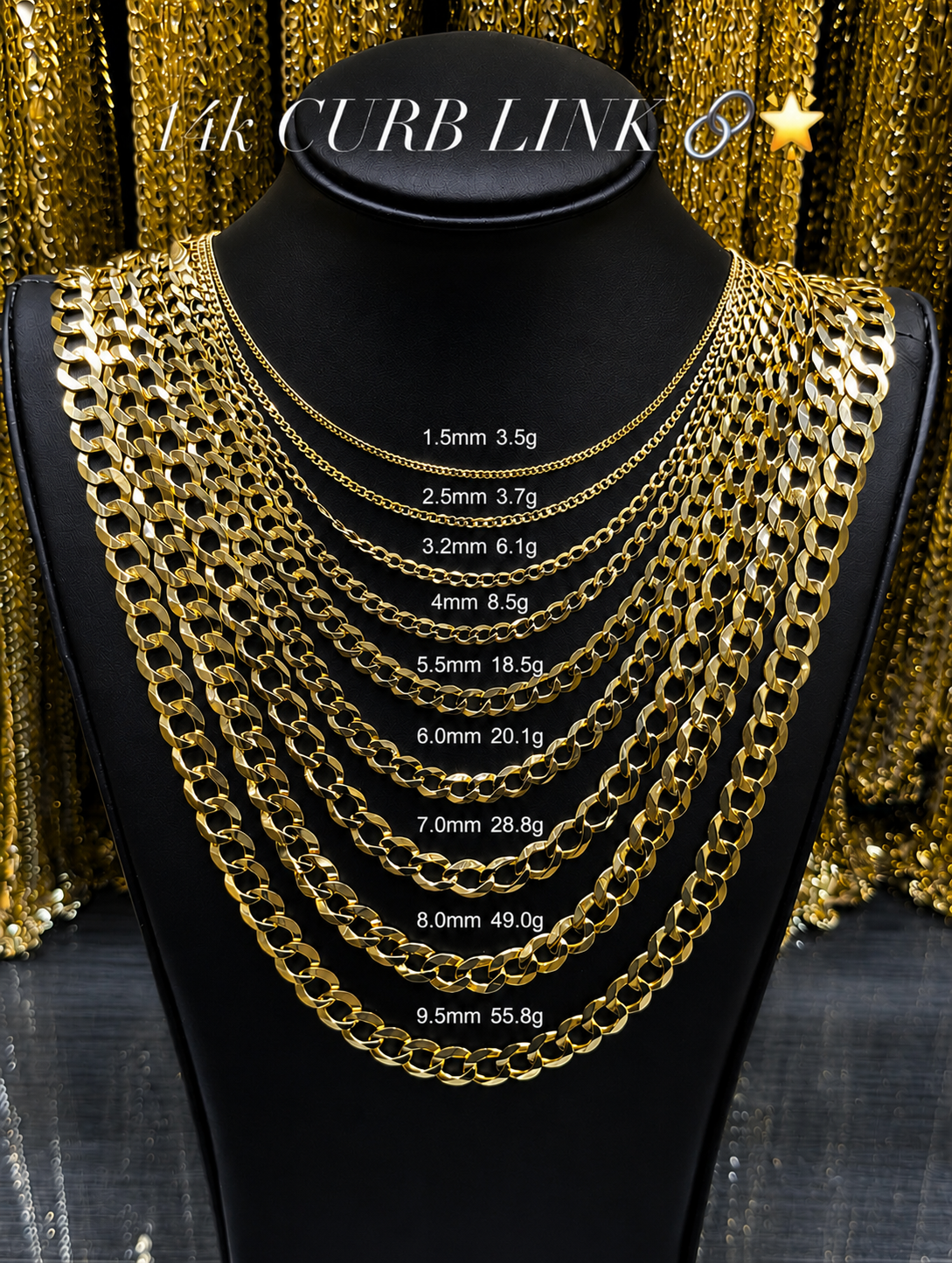 14k Gold Curb Chain Necklace