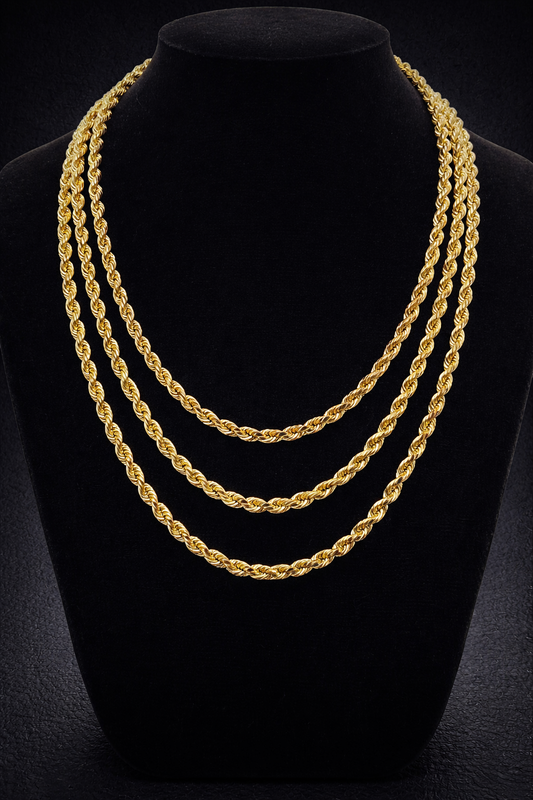 14K Yellow Gold Rope Chain 4.5mm for Mens Womens