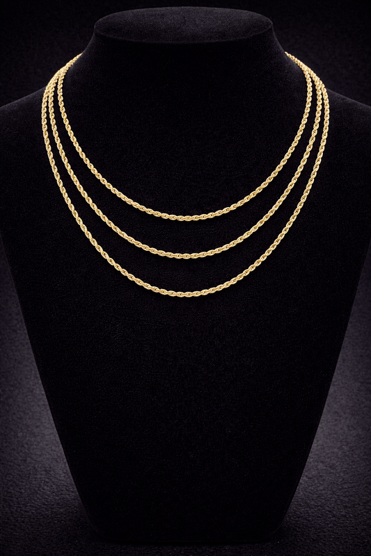 2mm Rope Chain Necklace 14K Yellow Gold Unisex