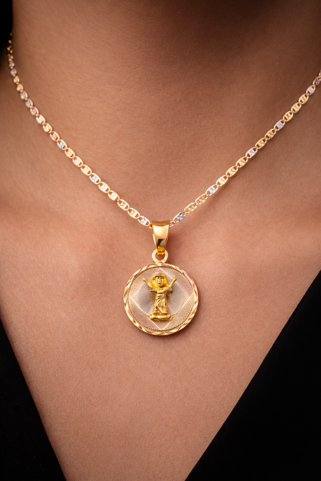 Baby Jesus Necklace 14K Gold Tri Color