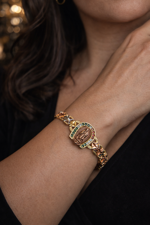 Virgen de Guadalupe Bracelet CZ 7.5" for Womens