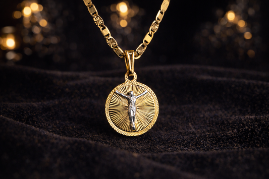 14K Gold Filled Round Jesus Necklace Charm 17x14mm