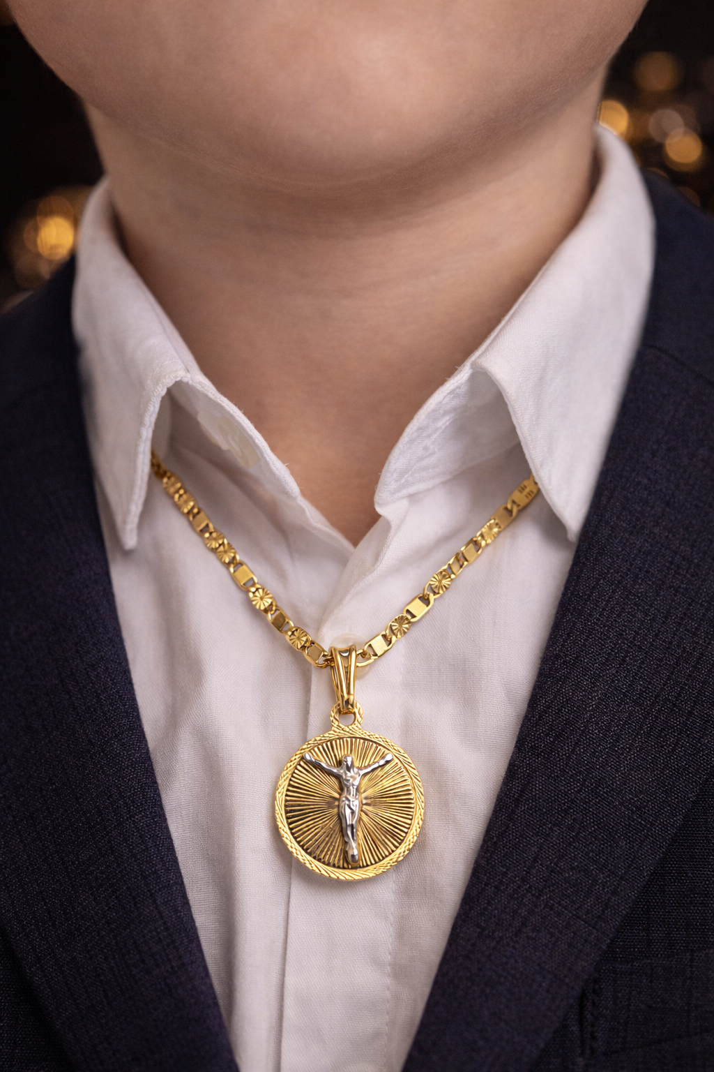 14K Gold Filled Round Jesus Necklace Charm 17x14mm