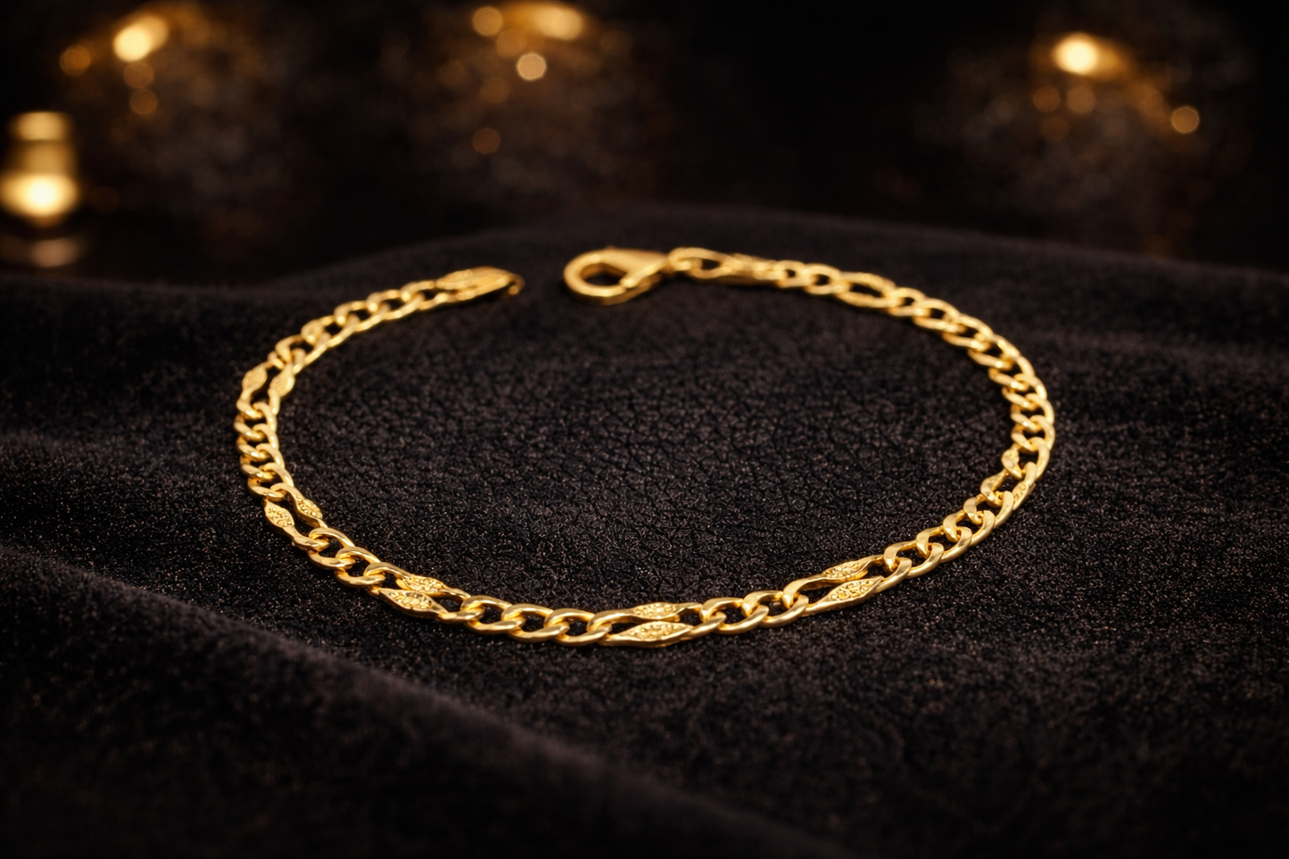 14K Gold Filled Womens Curb Link Bracelet Diamond Cut 7.5"