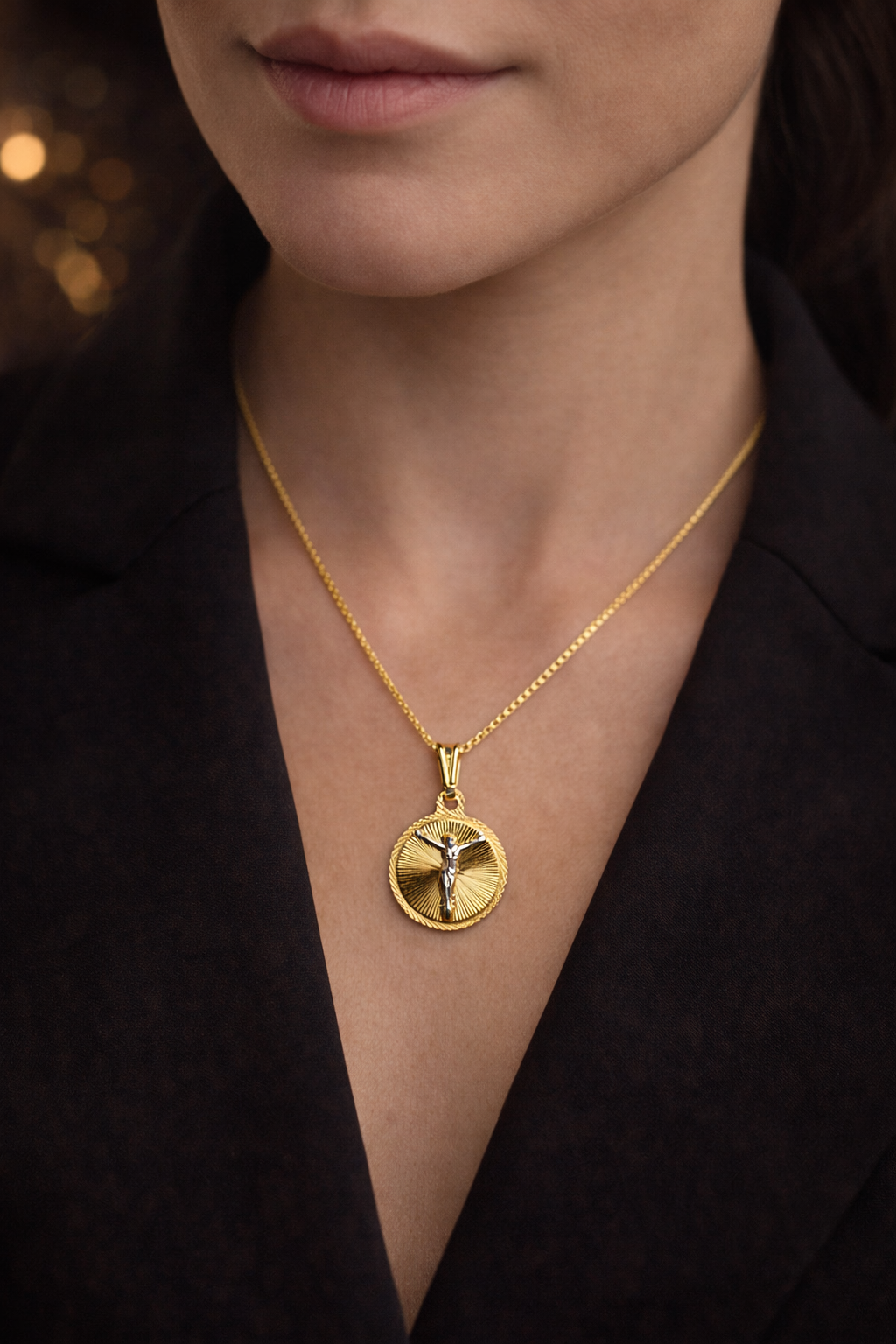 Round Jesus Necklace 17x14mm Box Link Chain 18" for Womens