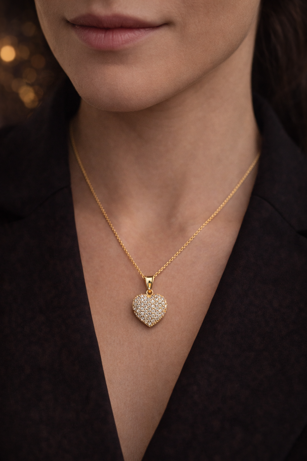 Womens CZ Heart Necklace Cable Link Chain 17"
