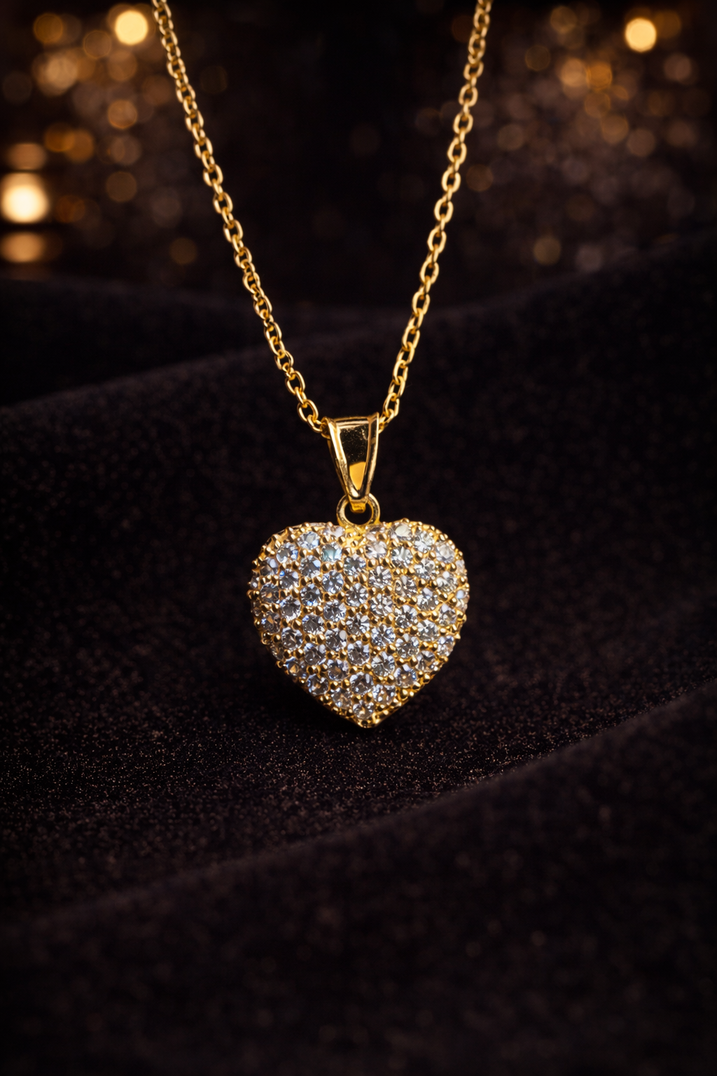 Womens CZ Heart Necklace Cable Link Chain 17"