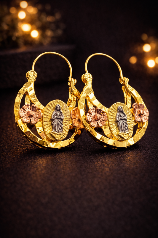 Hoop Basket Earrings Virgen de Guadalupe 14K Gold Filled Gifts Catholics