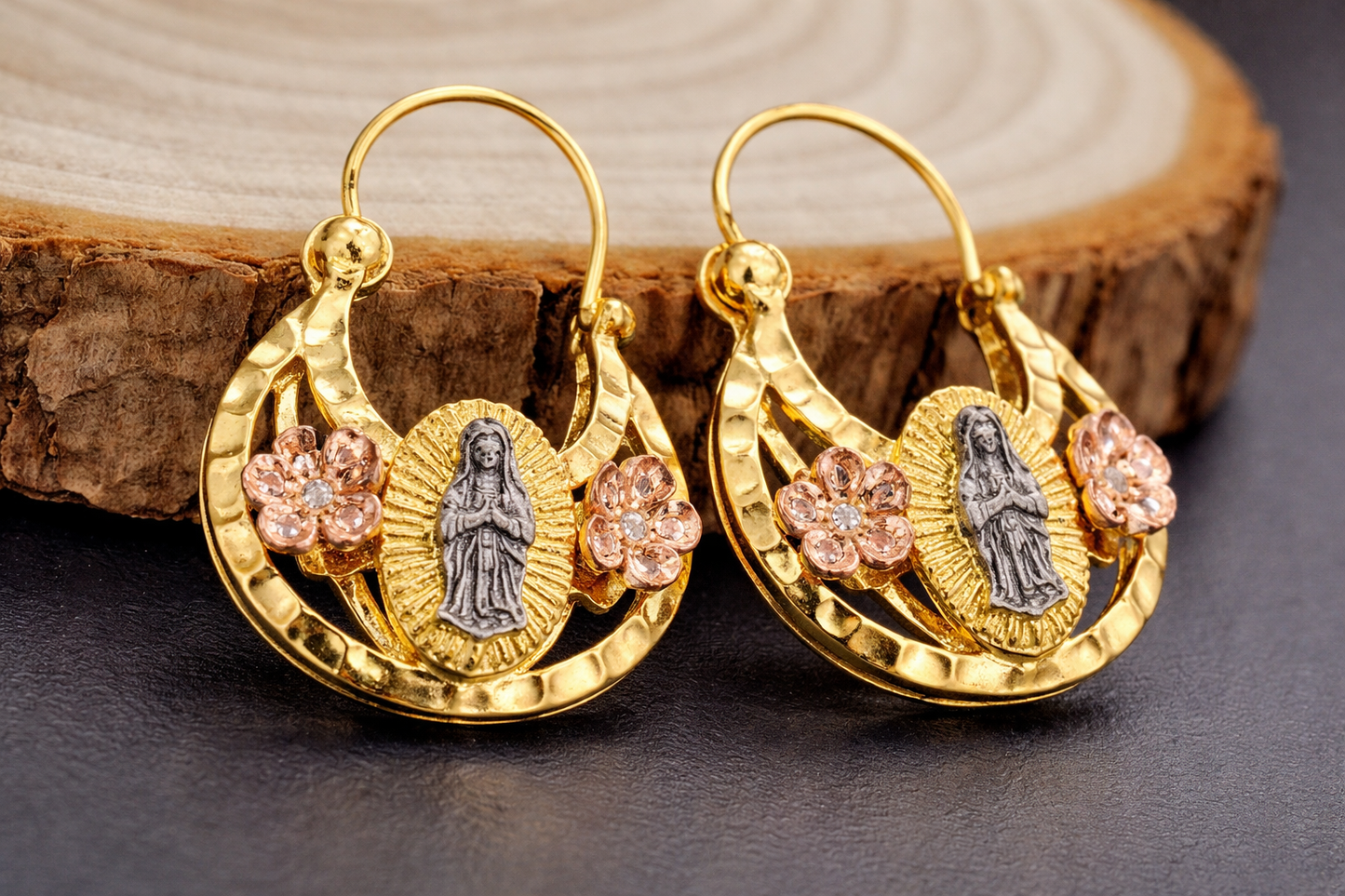 Hoop Basket Earrings Virgen de Guadalupe 14K Gold Filled Gifts Catholics