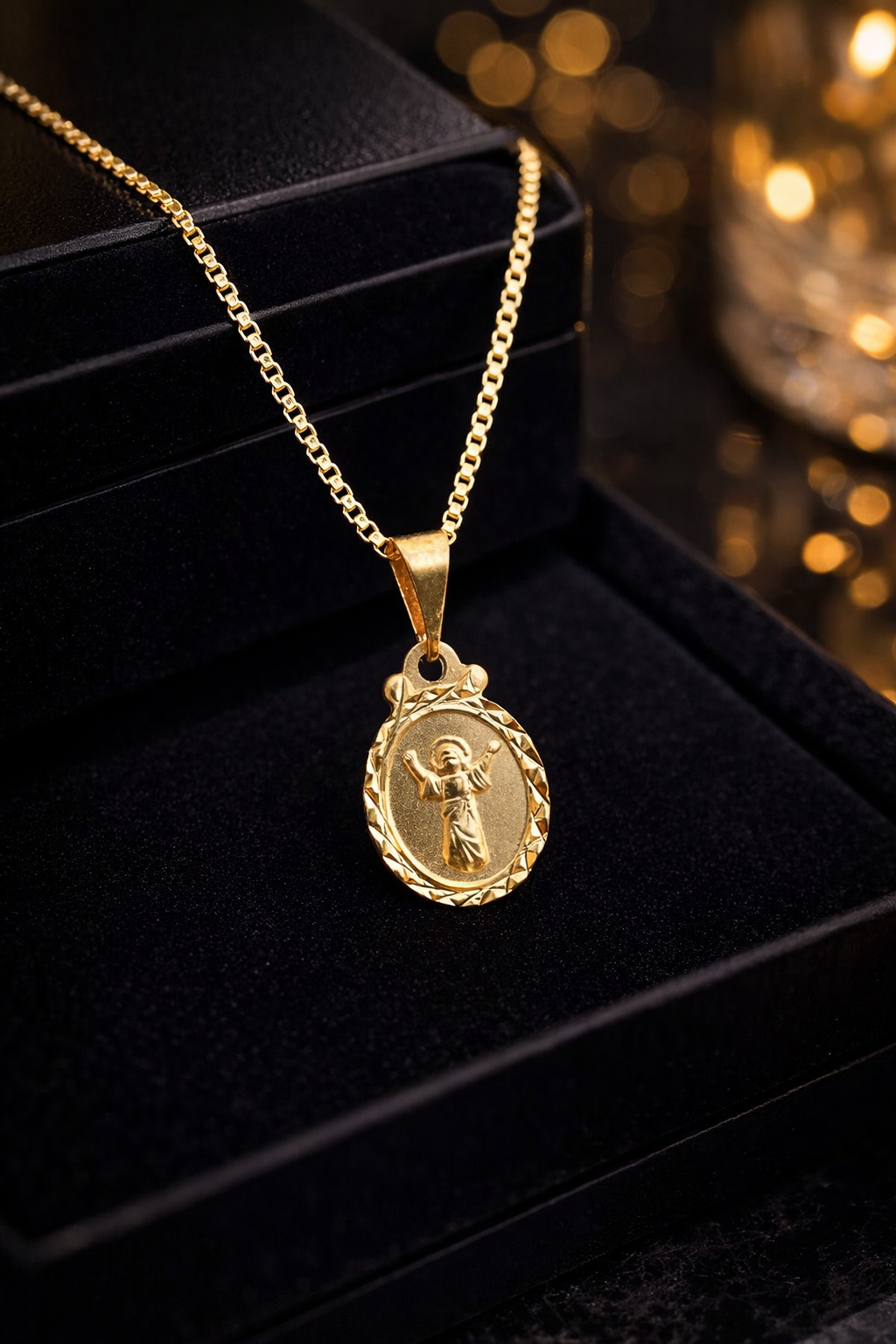 14K Gold Filled Baby Jesus Necklace Box Link Chain 16"