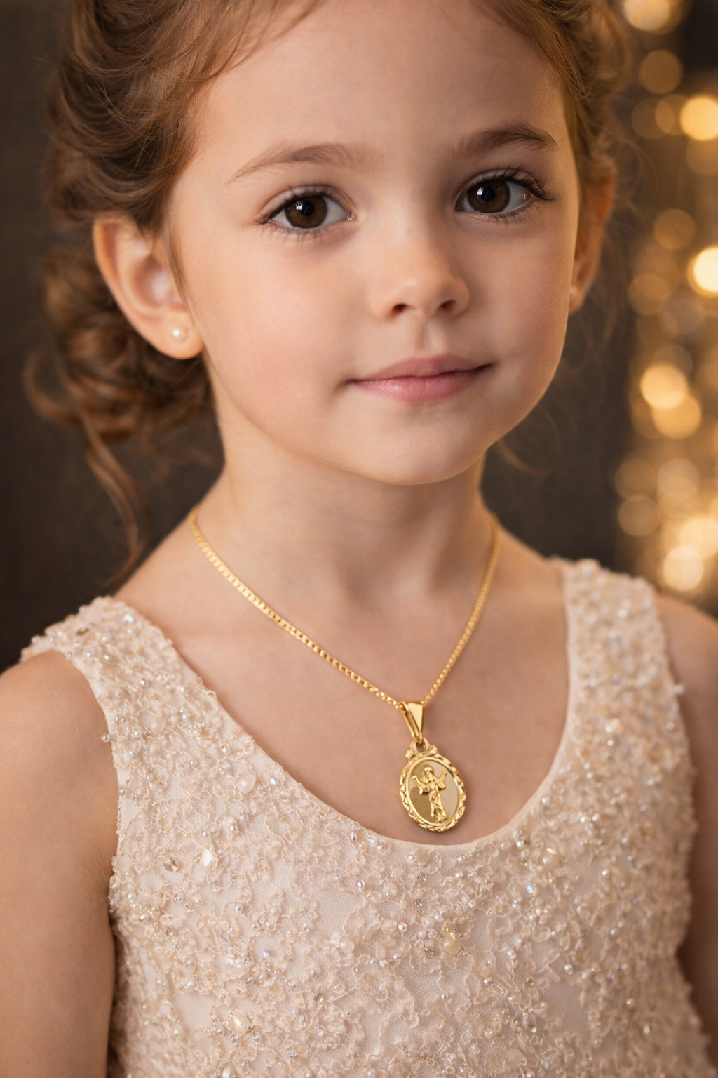14K Gold Filled Baby Jesus Necklace Box Link Chain 16"