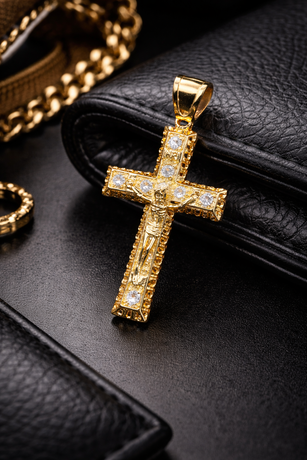CZ Big Mens Cross Pendant Charm 41x26mm 14K Gold Filled