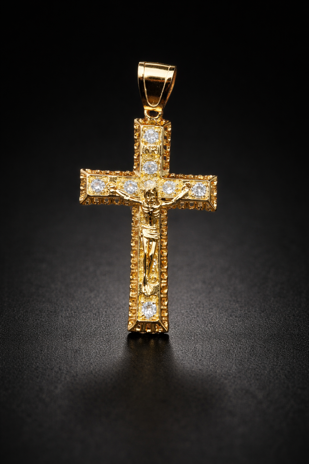 CZ Big Mens Cross Pendant Charm 41x26mm 14K Gold Filled