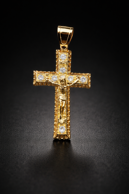 CZ Big Mens Cross Pendant Charm 41x26mm 14K Gold Filled