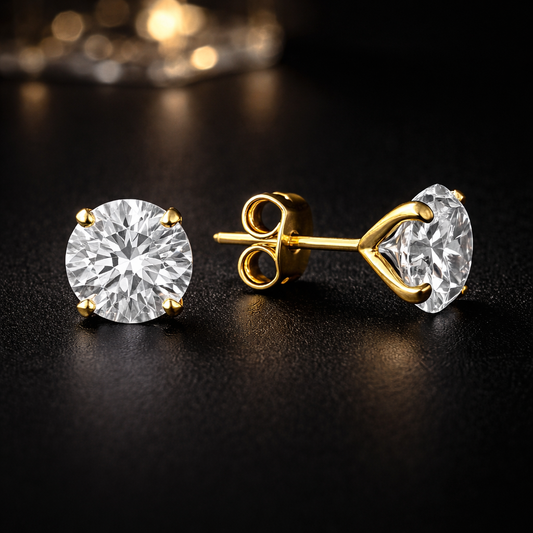 14K Yellow Gold CZ Stud Earrings Push Back 1.5mm - 10mm