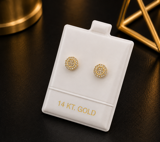 14K Yellow Gold Round Halo Stud Earrings