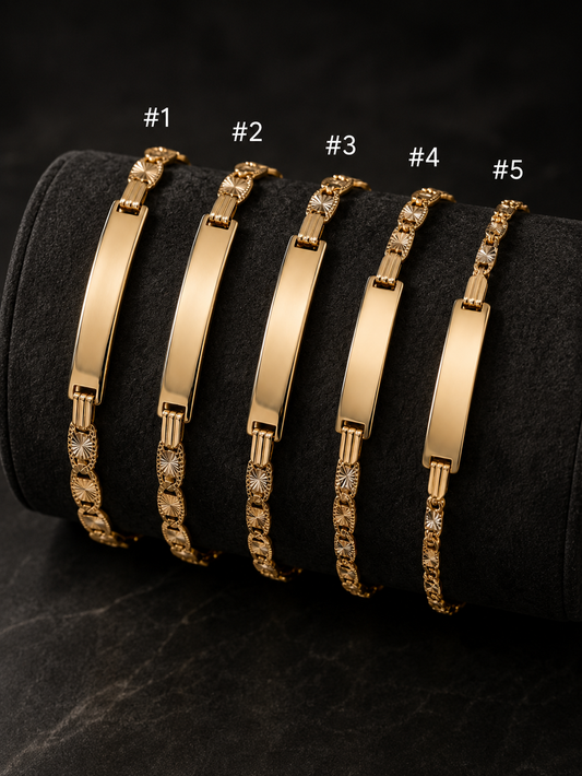 14K Gold Id Bracelet Tri Color Diamond Cut