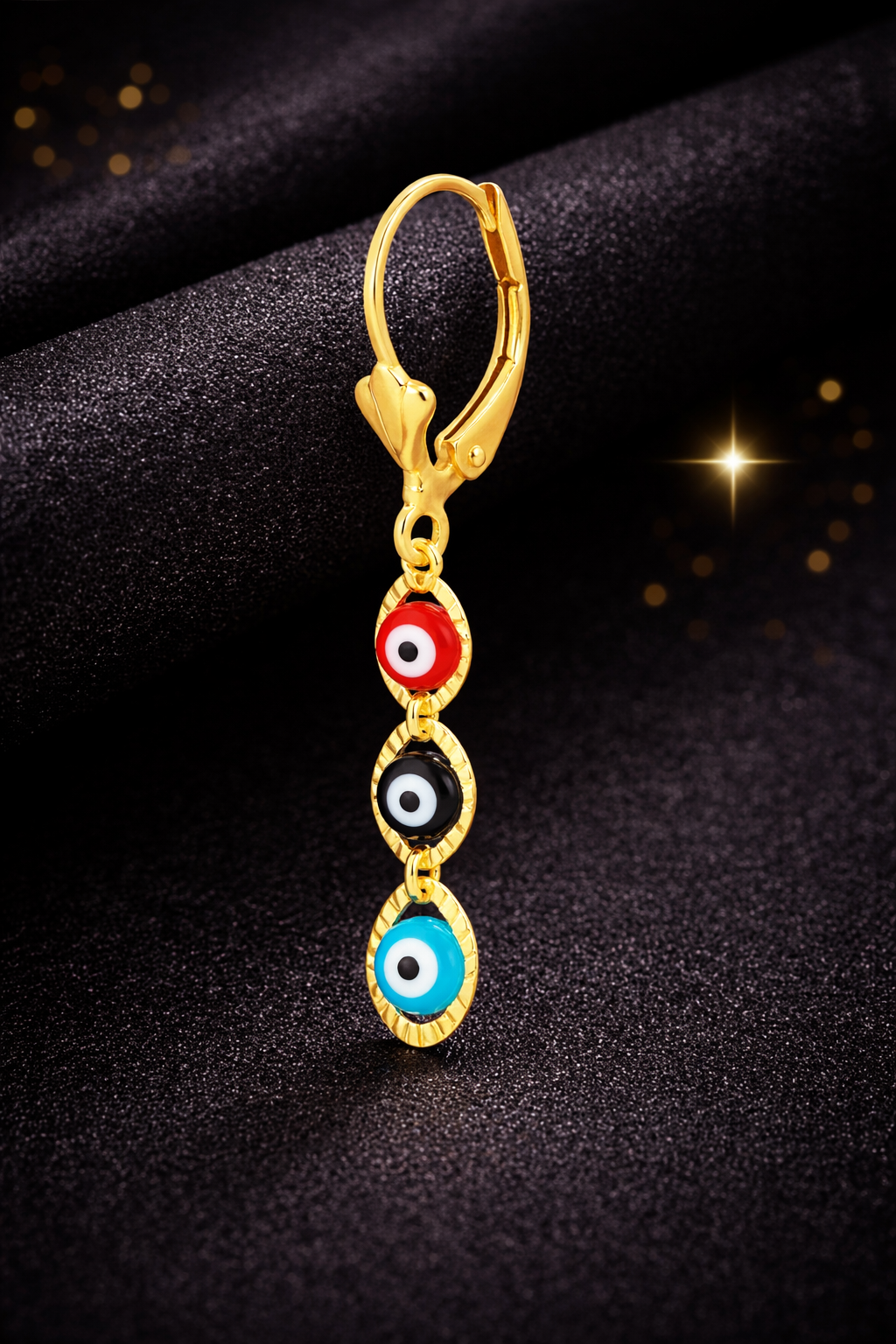 14K Gold Filled Evil Eye Earrings Dangle Lever 40x5.5mm for Womens
