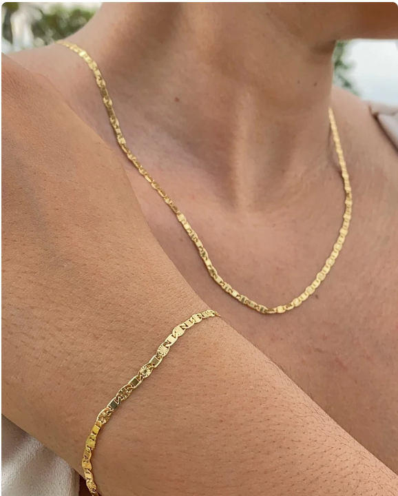 14K Gold-Filled Valentino Link Necklace 20" Bracelet 7.5" Womens Mens