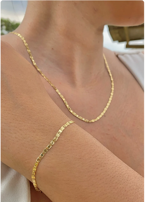 14K Gold-Filled Valentino Link Necklace 20" Bracelet 7.5" Womens Mens