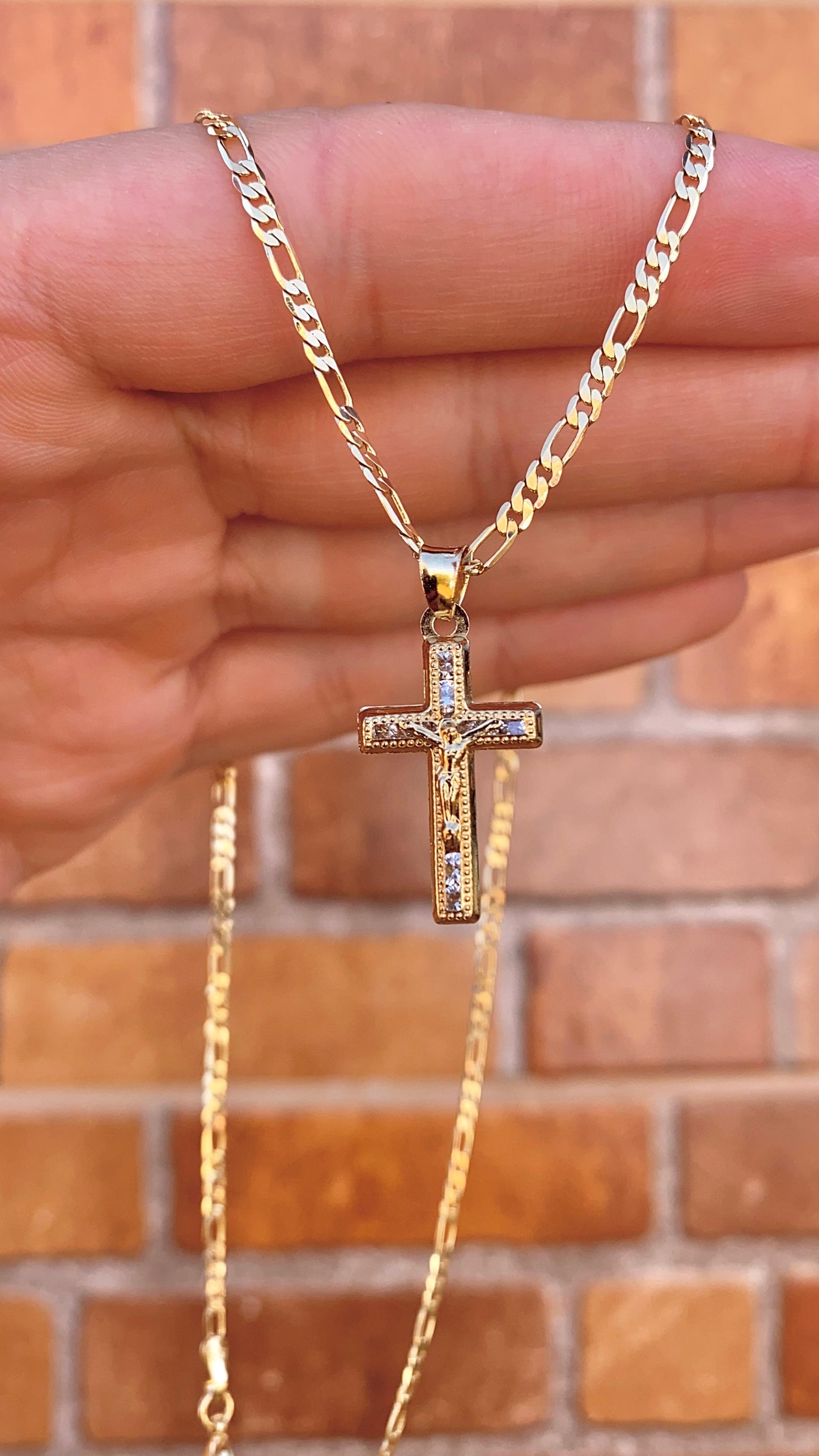 Jesus Christi  Figaro Chain Necklace 14K Gold Filled Jewelry Stylish for Womens and Mens