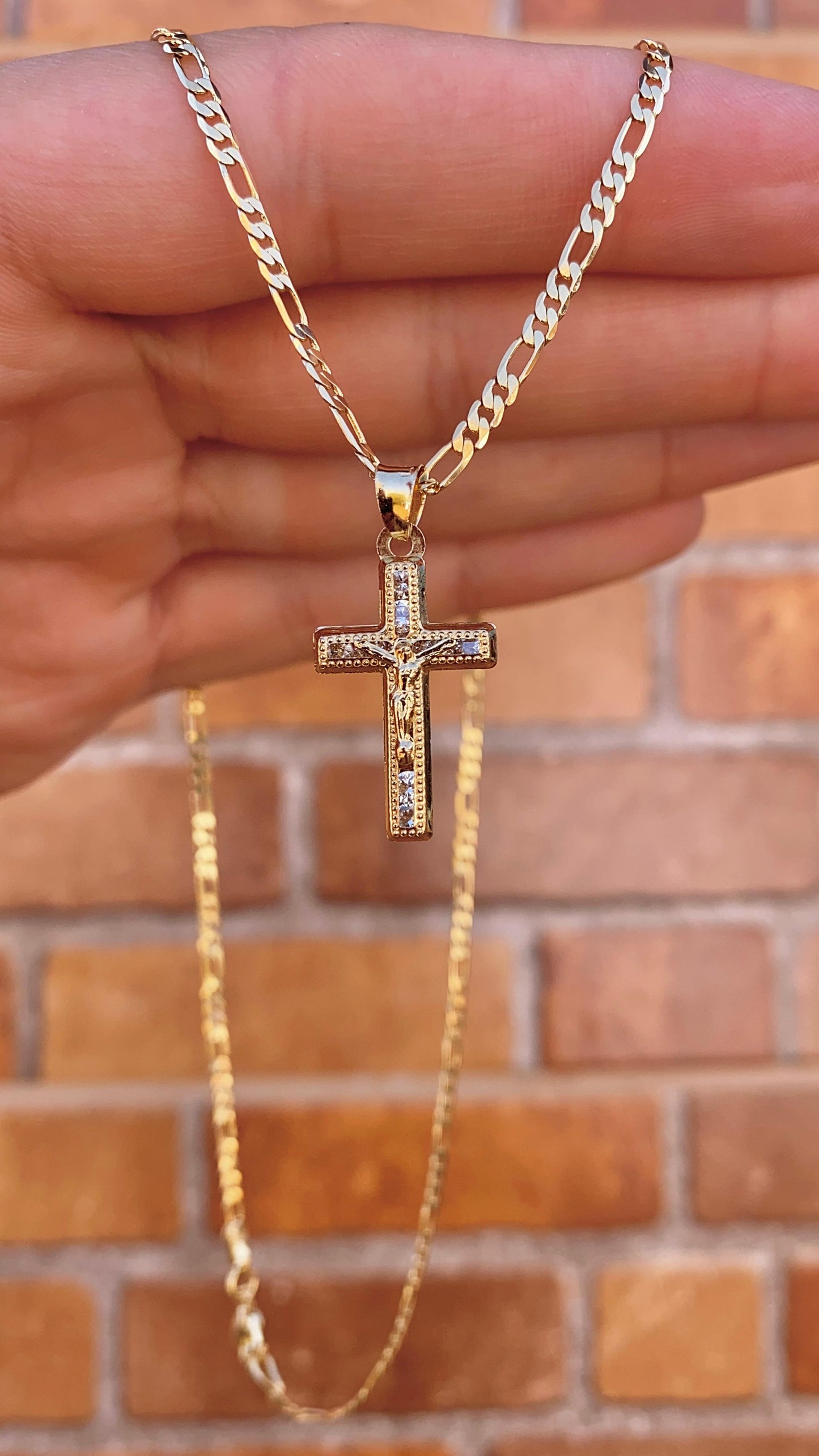 Jesus Christi  Figaro Chain Necklace 14K Gold Filled Jewelry Stylish for Womens and Mens